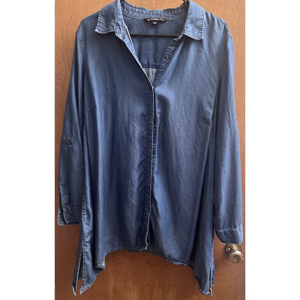 ZAC & RACHEL WOMAN Blue Tencel Chambray BUTTON-UP TUNIC SHIRT TOP Side Splits 1X